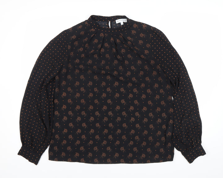 Warehouse Womens Black Floral Polka Dot Long Sleeve Blouse Size 10
