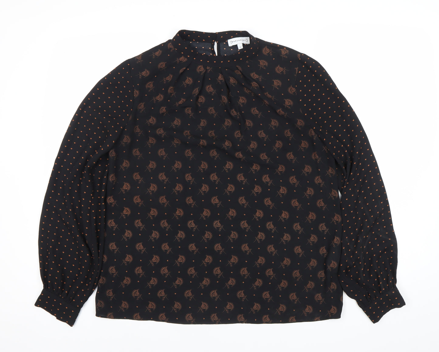 Warehouse Womens Black Floral Polka Dot Long Sleeve Blouse Size 10
