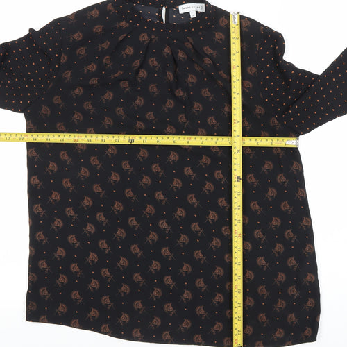 Warehouse Womens Black Floral Polka Dot Long Sleeve Blouse Size 10