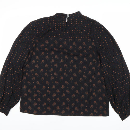 Warehouse Womens Black Floral Polka Dot Long Sleeve Blouse Size 10
