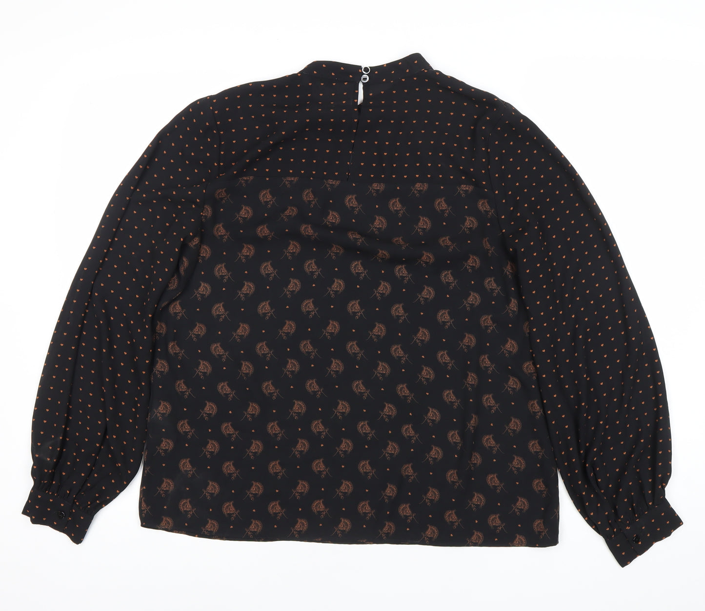 Warehouse Womens Black Floral Polka Dot Long Sleeve Blouse Size 10