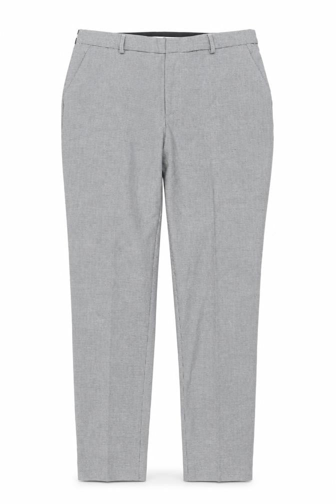 Front view of Stradivarius women’s grey check slim fit chino trousers, size UK 12