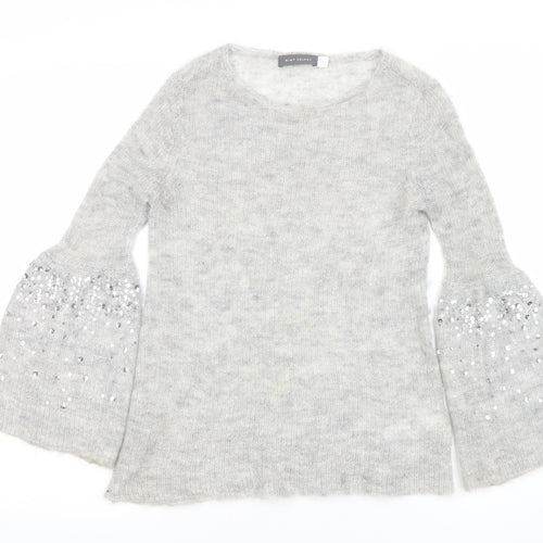 Mint Velvet Womens Grey Sequin Bell Sleeve Knit Jumper Size 8
