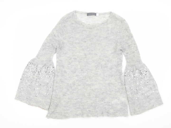 Mint Velvet Womens Grey Sequin Bell Sleeve Knit Jumper Size 8