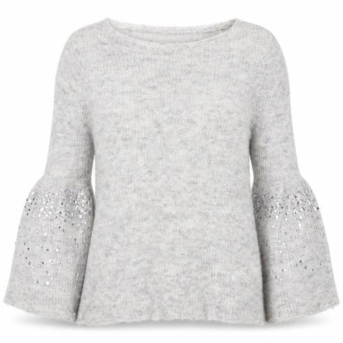 Mint Velvet Womens Grey Sequin Bell Sleeve Knit Jumper Size 8