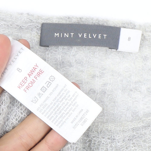 Mint Velvet Womens Grey Sequin Bell Sleeve Knit Jumper Size 8