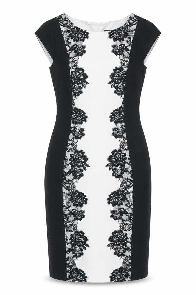 Papaya Women’s Black White Lace Sheath Dress Size 12 Knee Length
