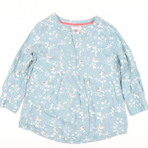 Brakeburn Womens Blue Bird Print Blouse Size 12 Cotton Linen