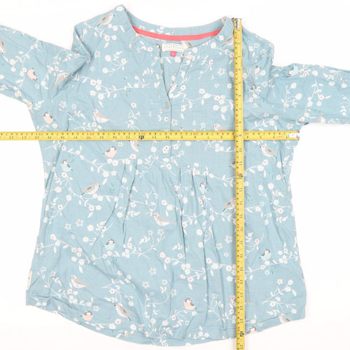 Brakeburn Womens Blue Bird Print Blouse Size 12 Cotton Linen