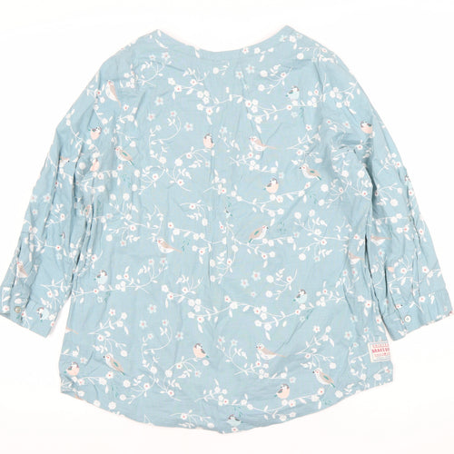 Brakeburn Womens Blue Bird Print Blouse Size 12 Cotton Linen