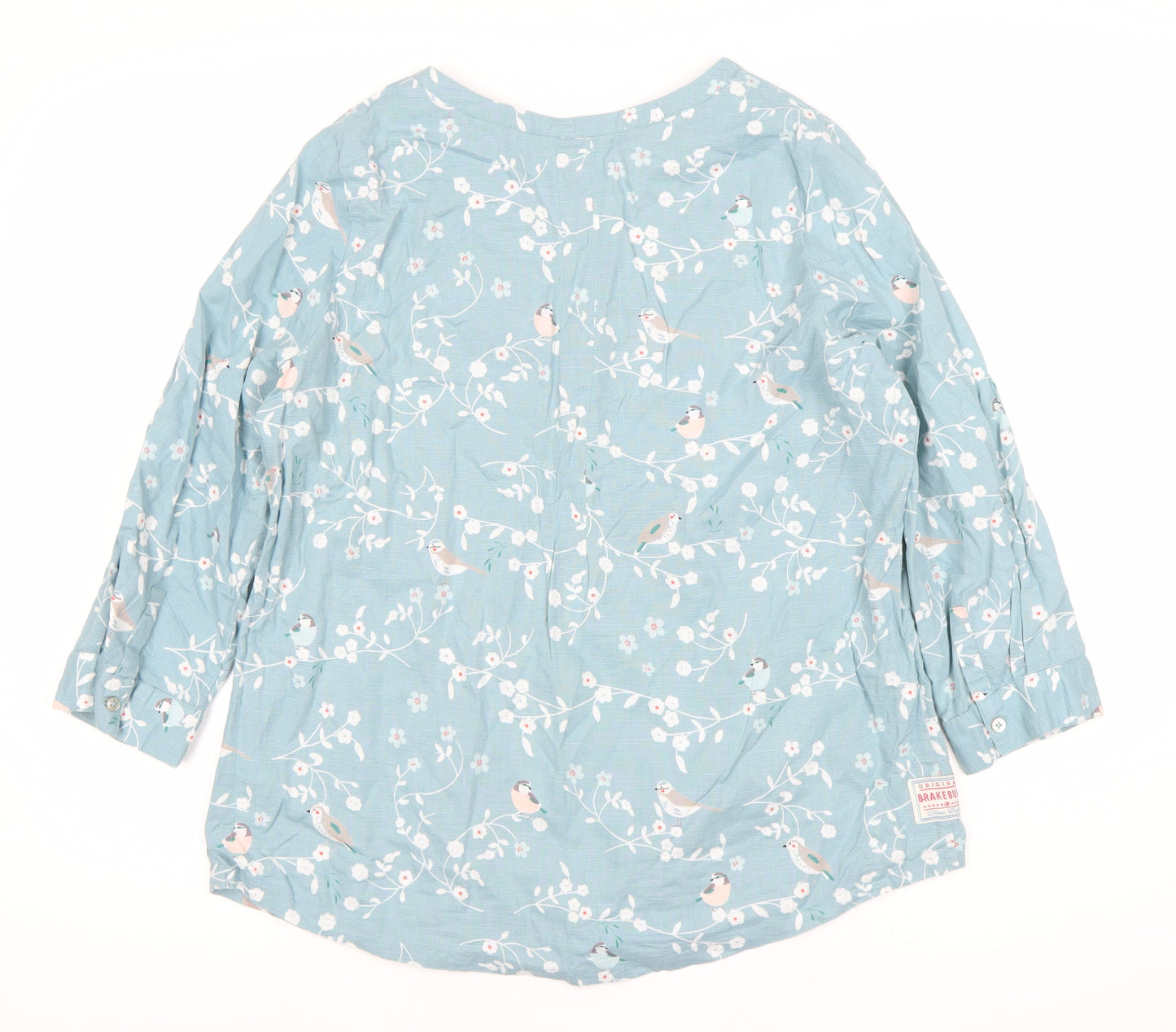 Brakeburn Womens Blue Bird Print Blouse Size 12 Cotton Linen