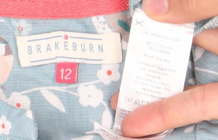 Brakeburn Womens Blue Bird Print Blouse Size 12 Cotton Linen