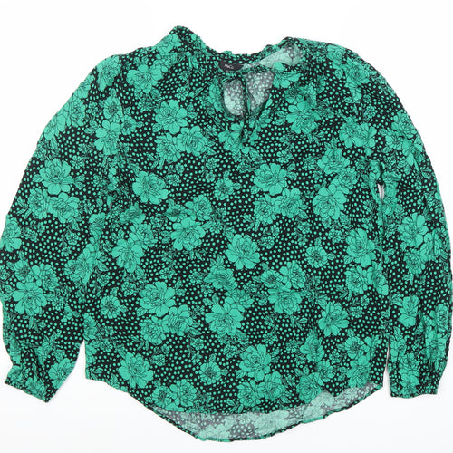M&Co Womens Green Floral Tunic Blouse Size 10 Long Sleeve Viscose