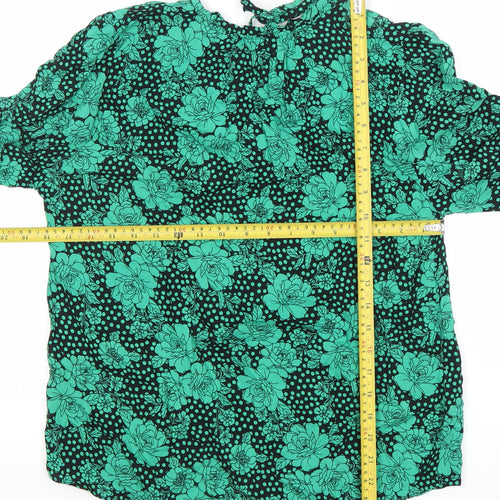 M&Co Womens Green Floral Tunic Blouse Size 10 Long Sleeve Viscose