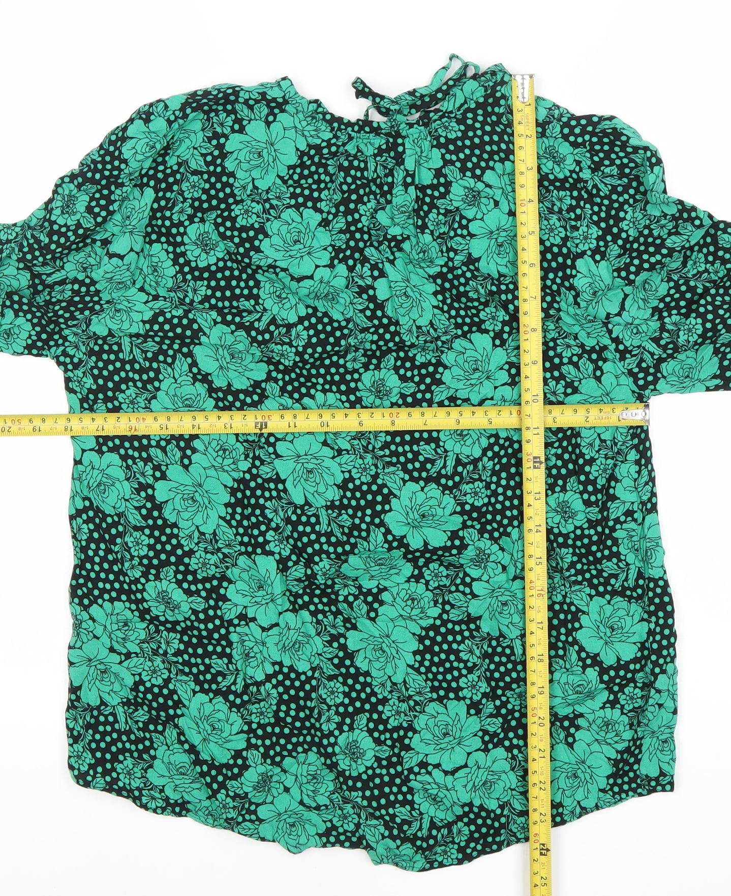 M&Co Womens Green Floral Tunic Blouse Size 10 Long Sleeve Viscose