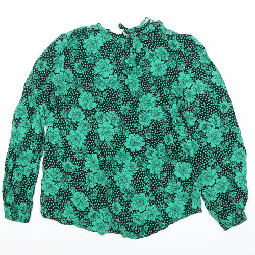 M&Co Womens Green Floral Tunic Blouse Size 10 Long Sleeve Viscose