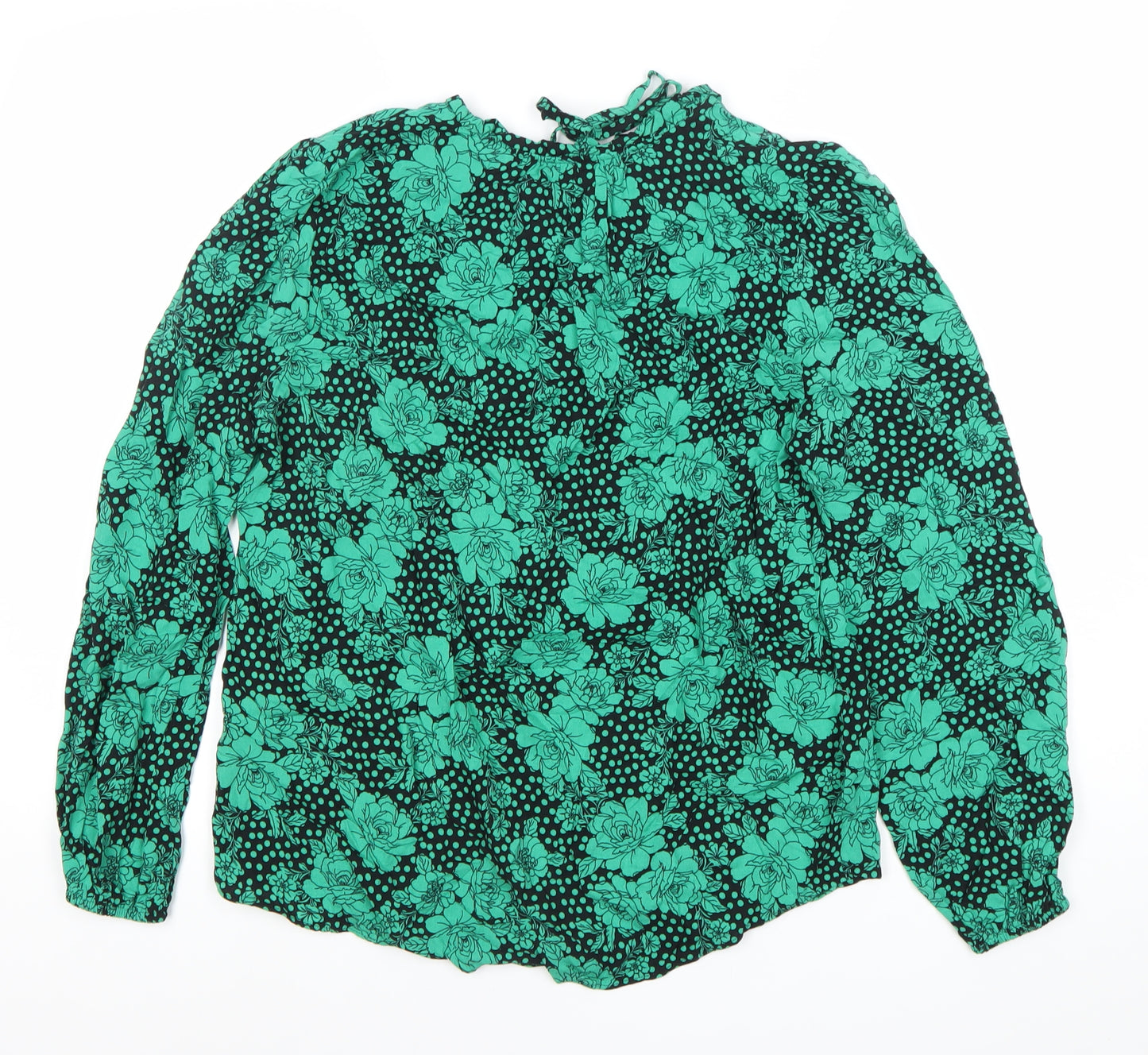 M&Co Womens Green Floral Tunic Blouse Size 10 Long Sleeve Viscose