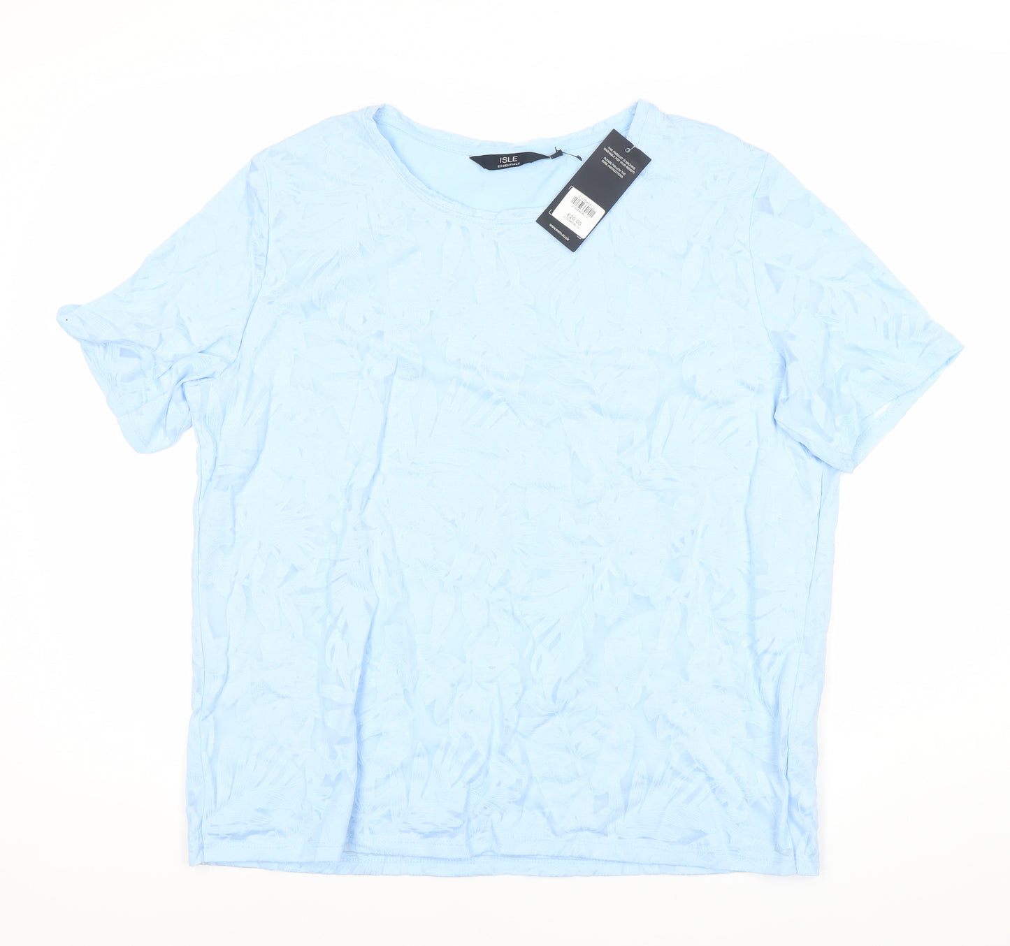 Isle Essentials Women’s Blue Floral T-Shirt L Short Sleeve Round Neck