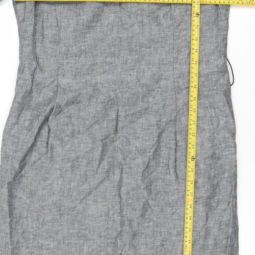 CC Women's Grey Linen Cotton Blend Knee Length Shift Dress Size 14