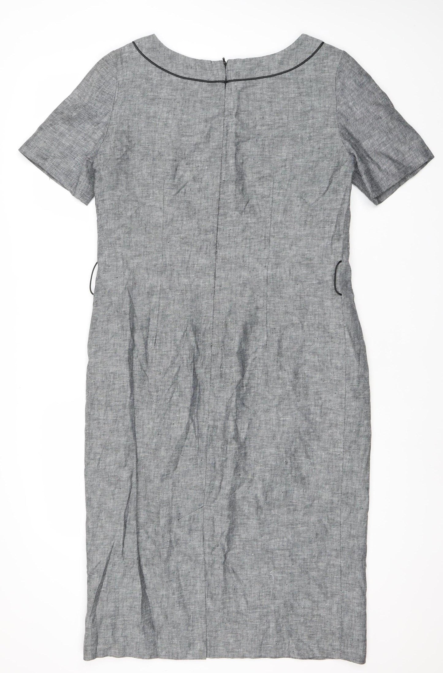 CC Women's Grey Linen Cotton Blend Knee Length Shift Dress Size 14