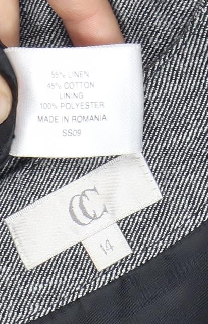 CC Women's Grey Linen Cotton Blend Knee Length Shift Dress Size 14