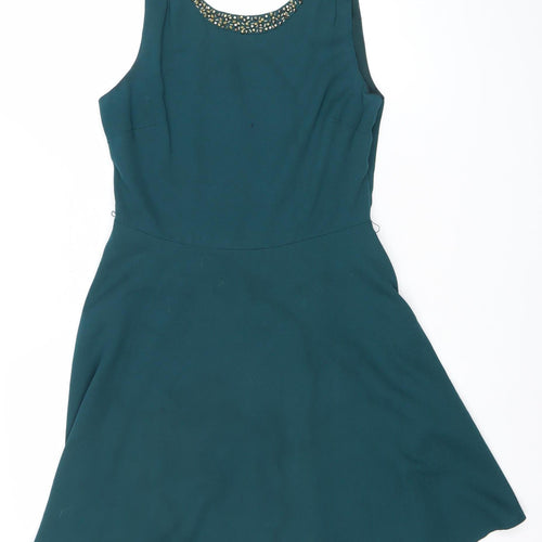Oasis Women’s Green Skater Dress Size 10 Beaded Sleeveless