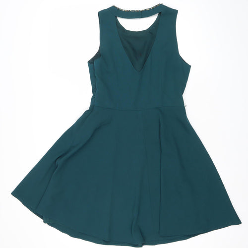 Oasis Women’s Green Skater Dress Size 10 Beaded Sleeveless