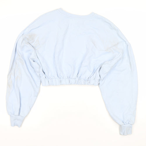 Bershka Womens Blue Crop Sweatshirt M Cupid Print Pullover