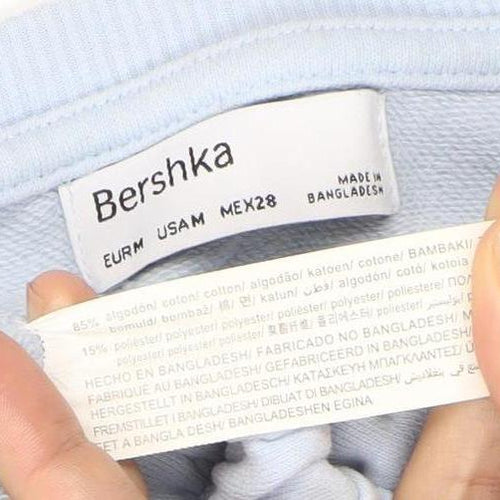 Bershka Womens Blue Crop Sweatshirt M Cupid Print Pullover