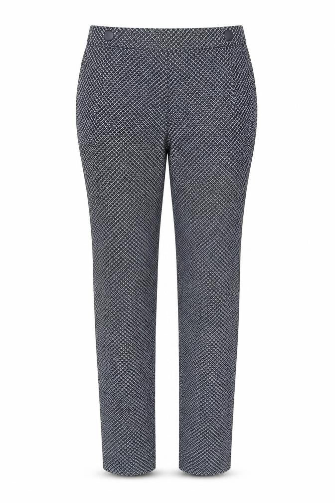 Front view of Red Herring women’s blue geometric slim fit trousers, size UK 12
