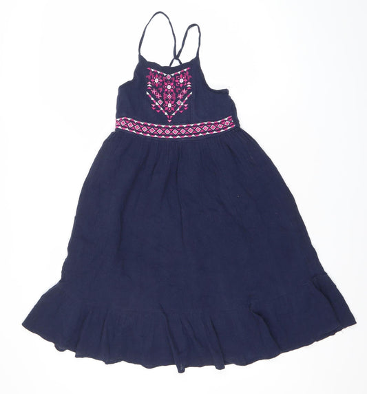 Cynthia Rowley Girls Blue Embroidered A-Line Sleeveless Dress 6-7Y