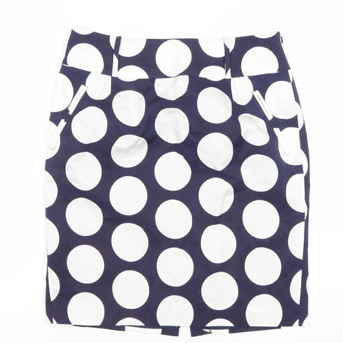 Hobbs Women Blue White Polka Dot Cotton Silk Pencil Skirt Size 10