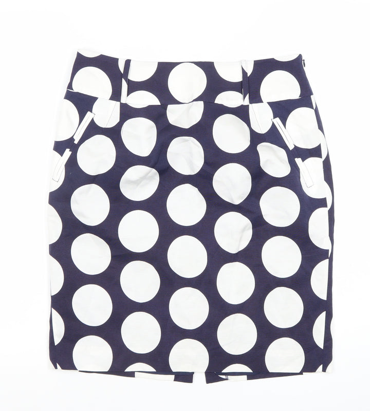 Hobbs Women Blue White Polka Dot Cotton Silk Pencil Skirt Size 10