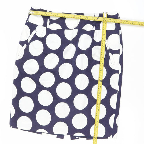 Hobbs Women Blue White Polka Dot Cotton Silk Pencil Skirt Size 10