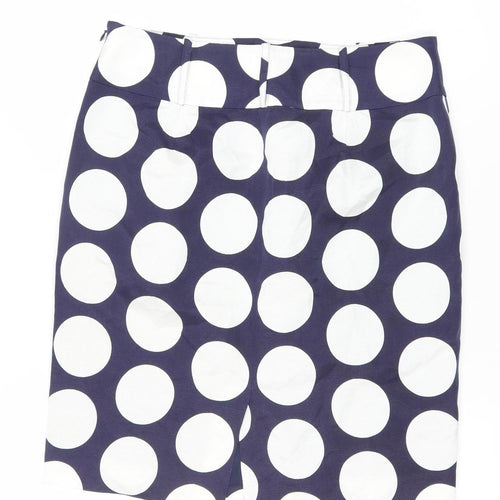 Hobbs Women Blue White Polka Dot Cotton Silk Pencil Skirt Size 10