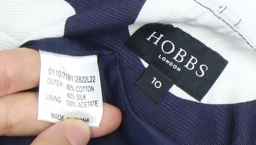 Hobbs Women Blue White Polka Dot Cotton Silk Pencil Skirt Size 10