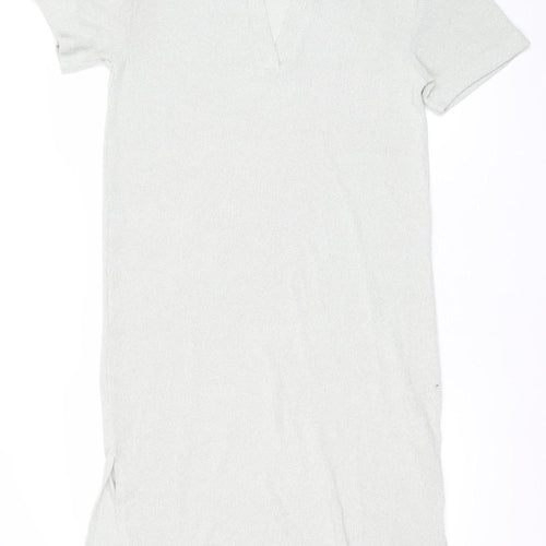 H&M Women Grey V-Neck T-Shirt Dress Size M Knee Length Casual