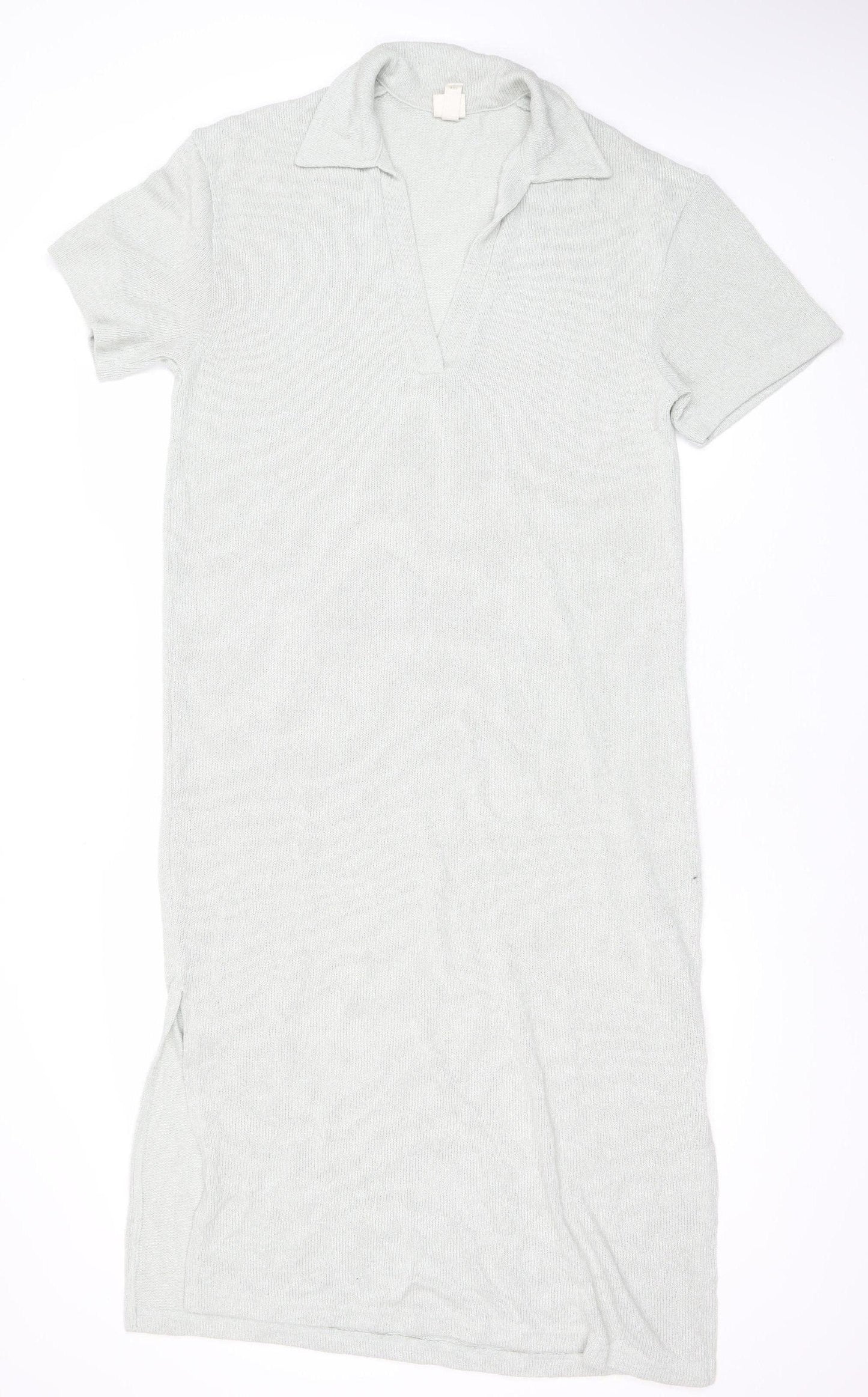 H&M Women Grey V-Neck T-Shirt Dress Size M Knee Length Casual