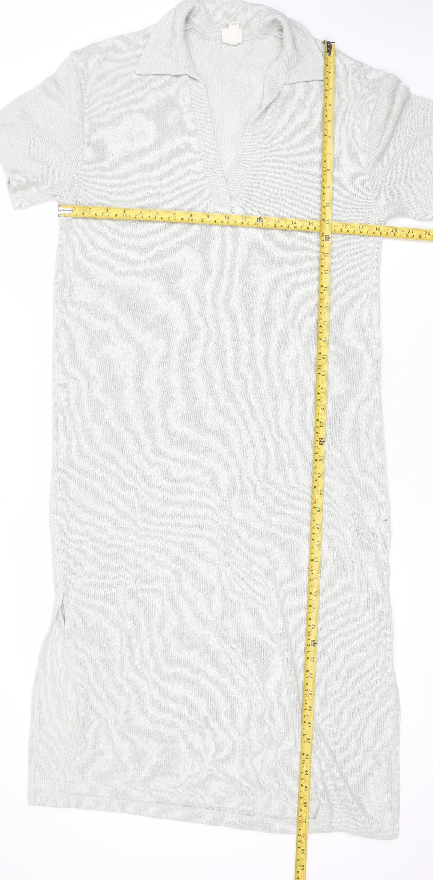 H&M Women Grey V-Neck T-Shirt Dress Size M Knee Length Casual