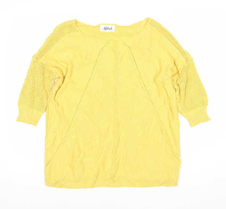 Afibel Womens Yellow Size 14 Pullover Jumper 3/4 Sleeve Knit