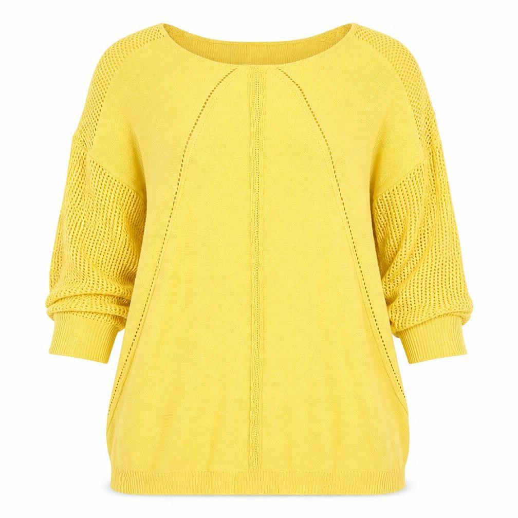 Front view of Afibel women’s yellow, size UK 14, jumper 3/4 sleeve knit