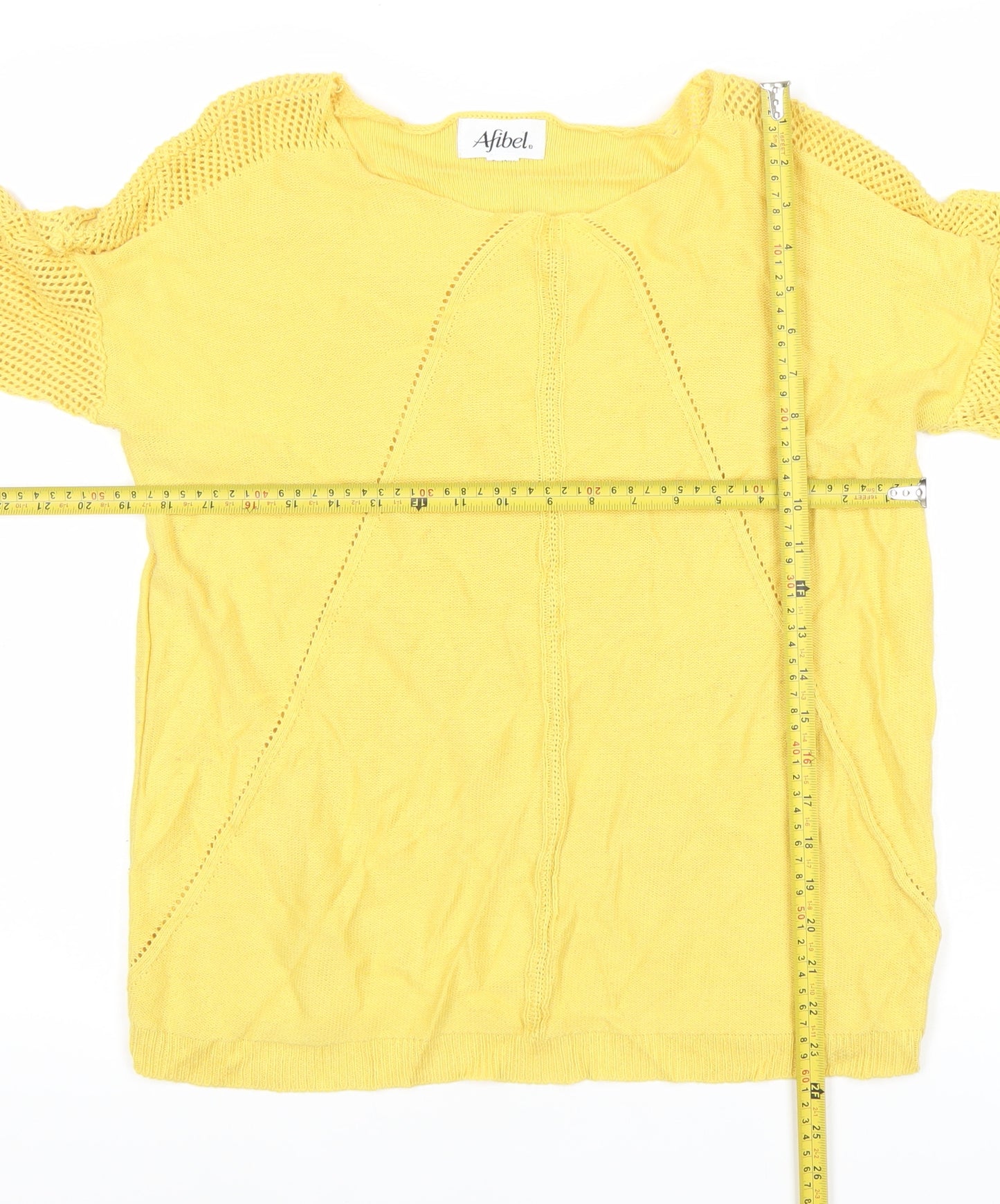 Afibel Womens Yellow Size 14 Pullover Jumper 3/4 Sleeve Knit