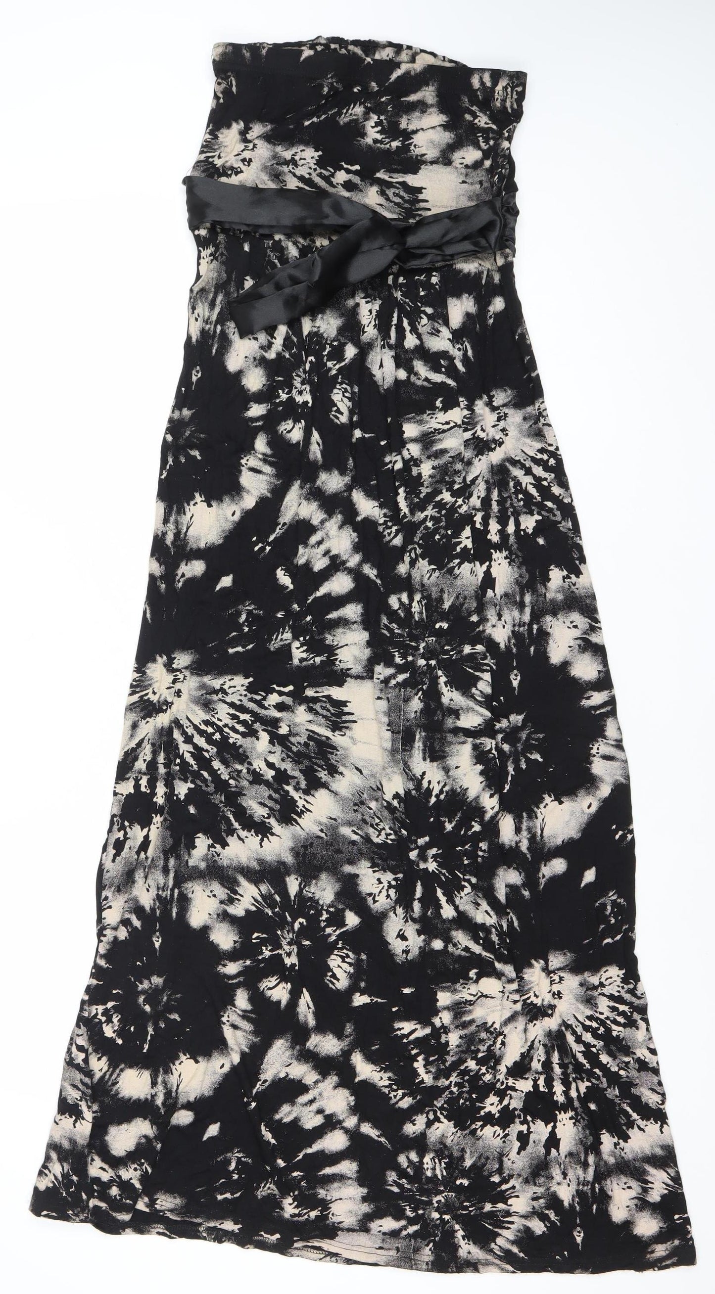 QED London Women’s Black Tie Dye Midi Strapless Dress M