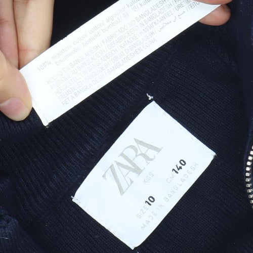 Zara Boys Blue Cotton Knit Half Zip Sweatshirt Jumper 10 Years