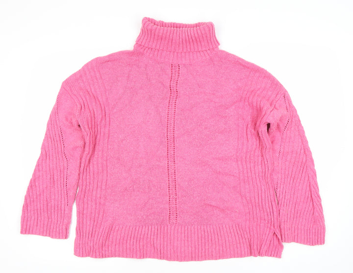 Wallis Petite Womens Pink Roll Neck Jumper Size 10 Cotton Knit