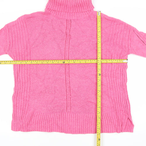 Wallis Petite Womens Pink Roll Neck Jumper Size 10 Cotton Knit