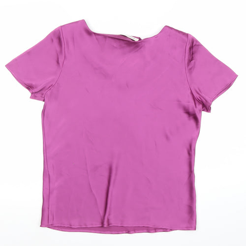 Jacques Vert Women's Pink Size 12 Satin Blouse Scoop Neck