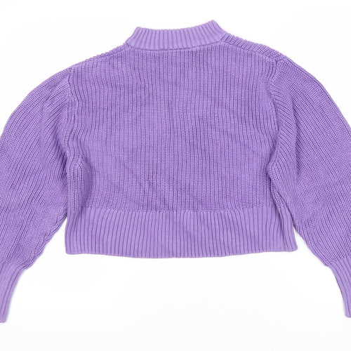 Monki Women’s Purple XS Chunky Knit Mock Neck Long Sleeve Jumper