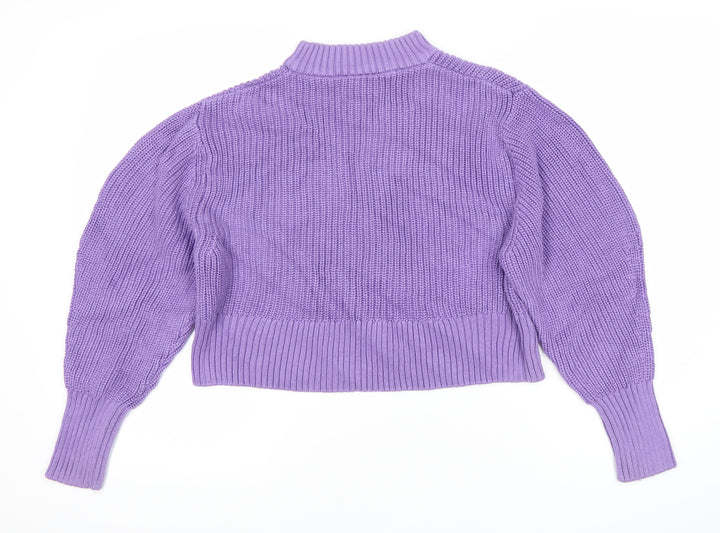Monki Women’s Purple XS Chunky Knit Mock Neck Long Sleeve Jumper
