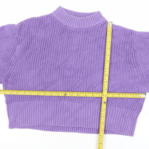 Monki Women’s Purple XS Chunky Knit Mock Neck Long Sleeve Jumper